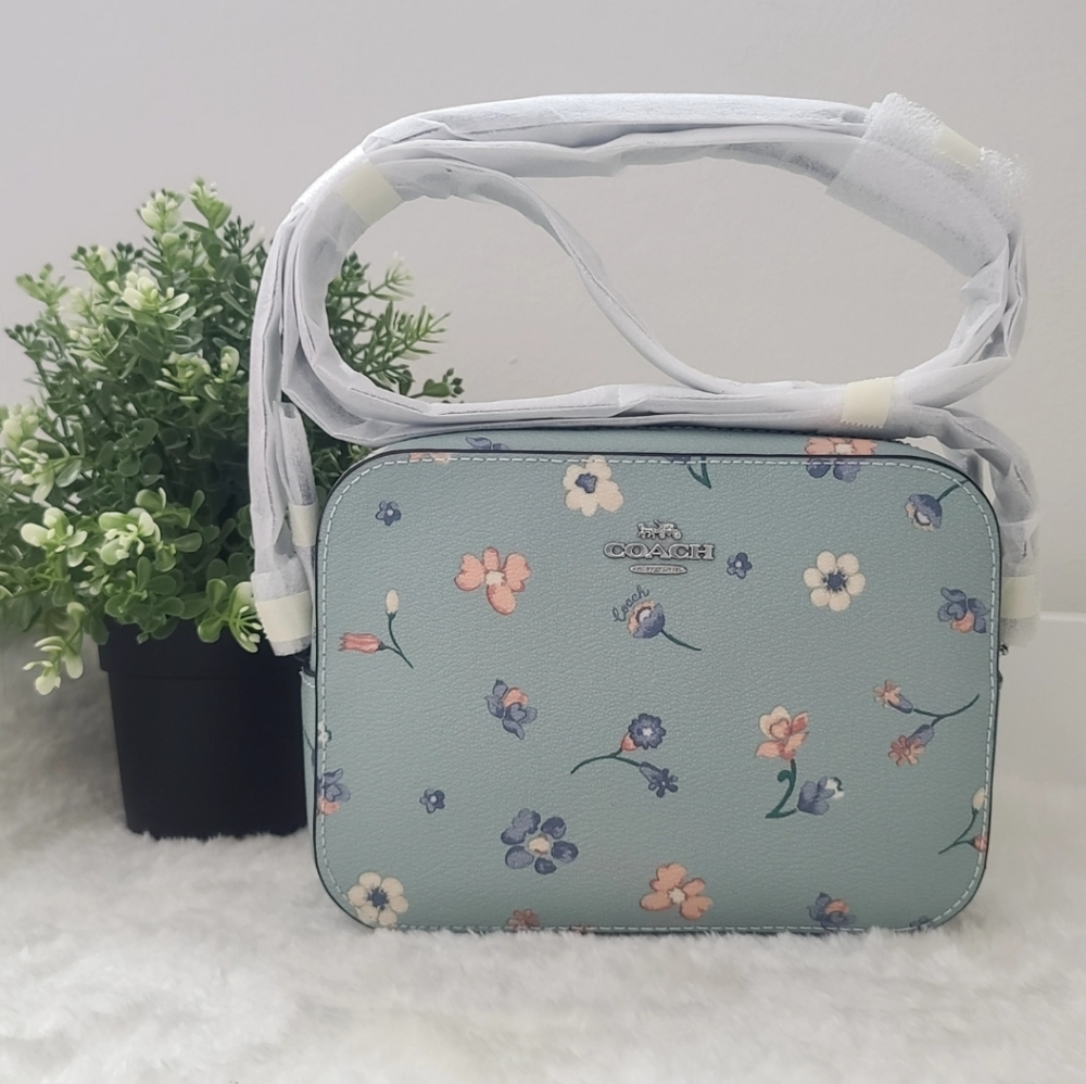 COACH Mini Camera Bag With Mystical Floral Print Silver/Light Teal